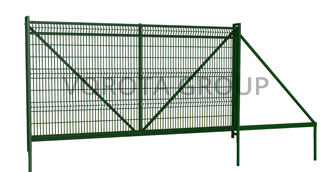 Откатные ворота на винтовых сваях Alutech зеленые 3300x1900