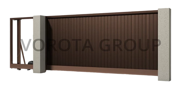 Откатные ворота на винтовых сваях Doorhan из сэндвич-панелей 4000x2100