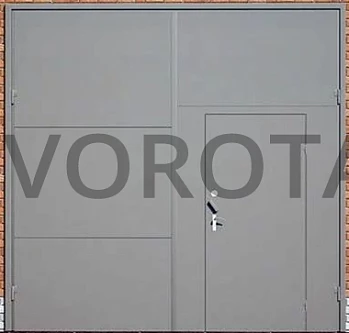 Металлические гаражные ворота Alutech серые с калиткой 2900x2900