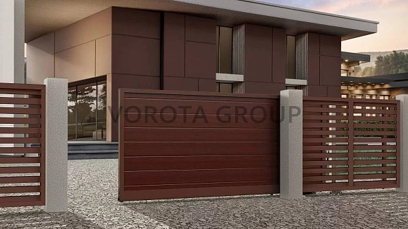 Автоматические откатные ворота Alutech коричневого цвета 2400x2950