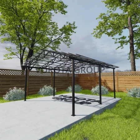 Двухскатный навес с арочным основанием прозрачного цвета, сотовый поликарбонат 6500*14000