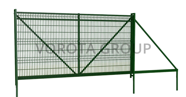 Откатные ворота на винтовых сваях Alutech зеленые 3300x1900