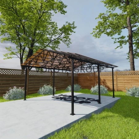 Двухскатный навес янтарного цвета, монолитный поликарбонат 4500*8000