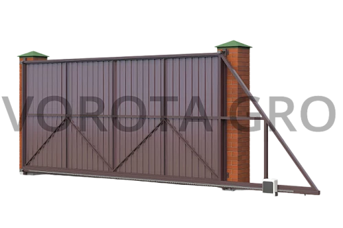Откатные ворота на винтовых сваях Doorhan с кирпичными столбами для дома 3700x2000